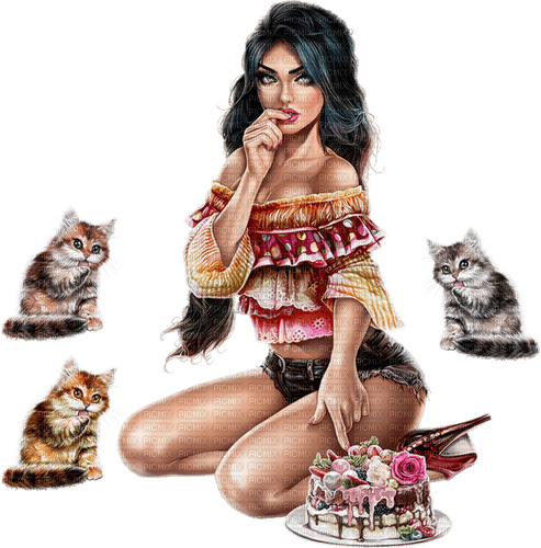 Woman. Cats. cake. Birthday. Leila - kostenlos png