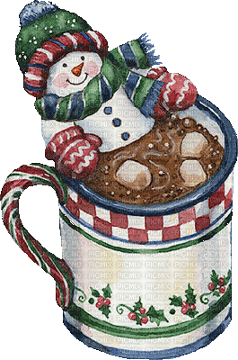 snowman winter hiver christmas noel tube deco cup chocolate pot tasse - GIF animé gratuit