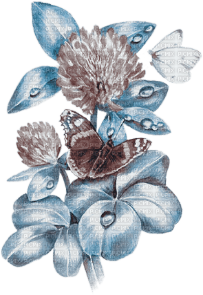 soave deco branch flowers butterfly blue brown - png grátis