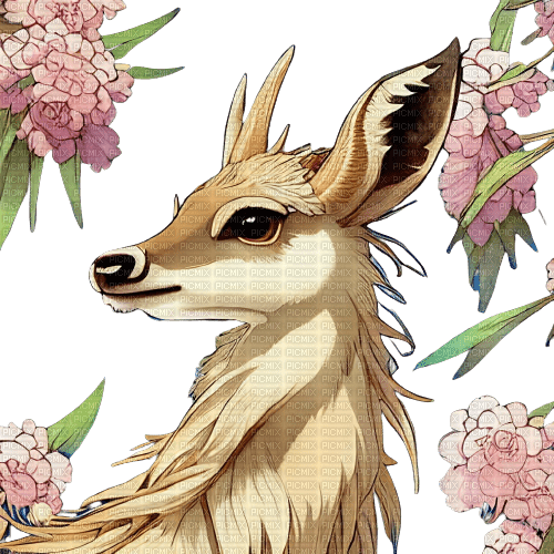 kikkapink anime deer fantasy flowers - PNG gratuit