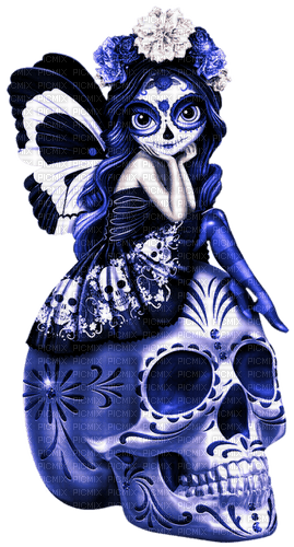 Sugar.Skull.Fairy.Blue.Black.White - ücretsiz png