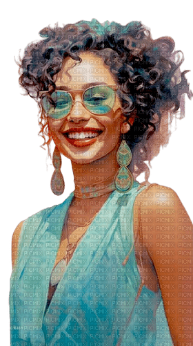 Summer  Smiling Woman with Glasses - ücretsiz png