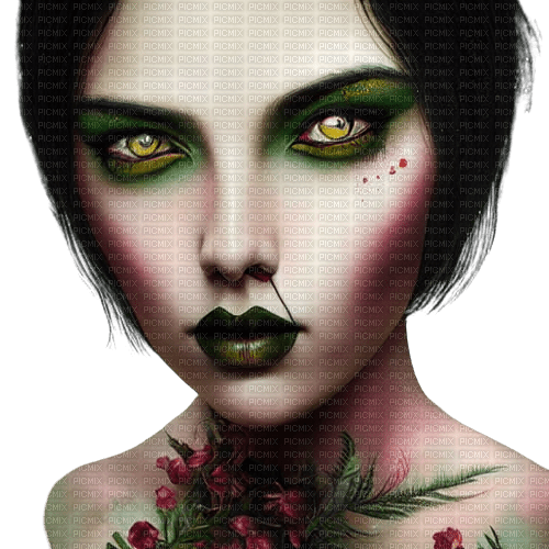 kikkapink gothic woman green eyes - nemokama png