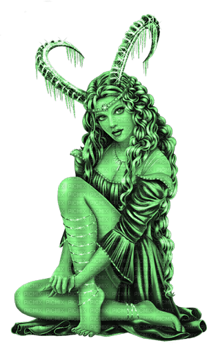 Y.A.M._Fantasy woman girl green - zdarma png