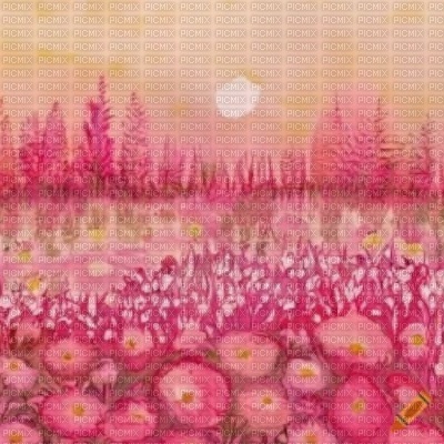Pink Flower Field & Trees - Free PNG