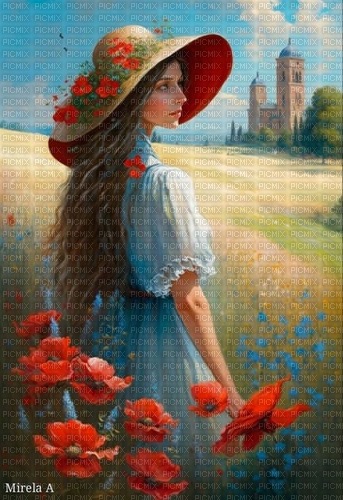 woman with poppies - δωρεάν png