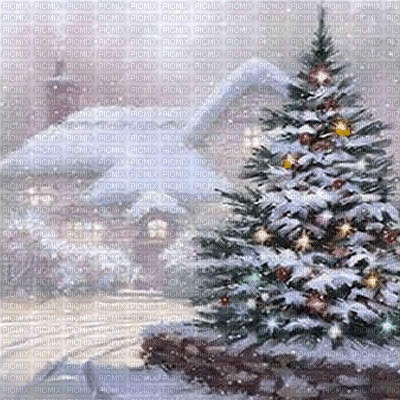 fondo navidad casa arbol gif dubravka4 - Δωρεάν κινούμενο GIF