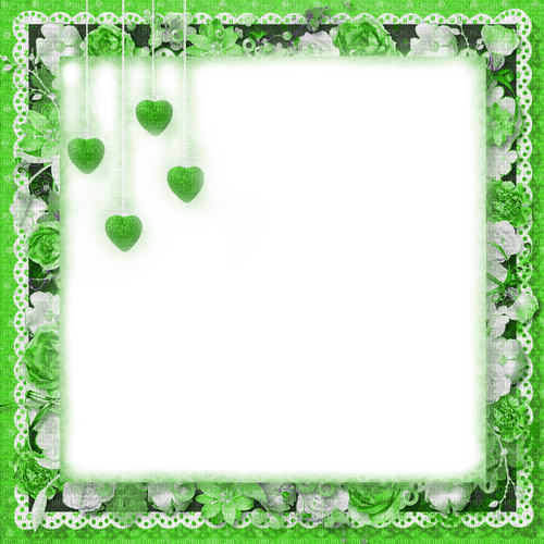 Green.Flowers.Hearts.Frame - By KittyKatLuv65 - Free PNG
