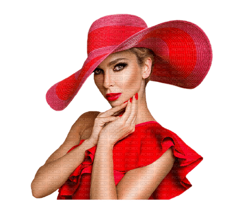 kVINNA HATT-RÖD-- WOMAN AND HAT-RED - png gratis