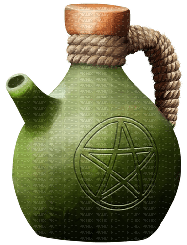 Pentagram.Bottle.Witch.Green.White,Brown - PNG gratuit