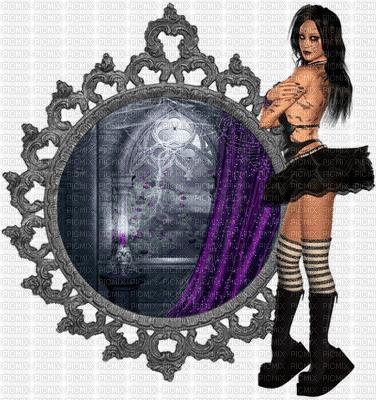 goth girl with mirror - Free animated GIF