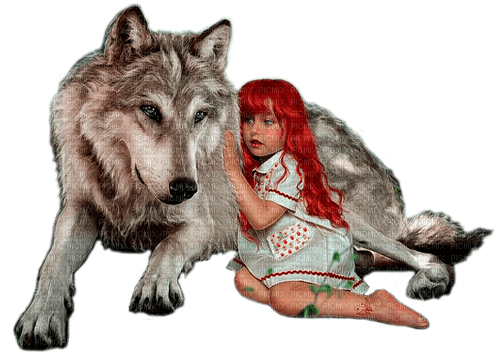 girl with wolf by nataliplus - 免费PNG