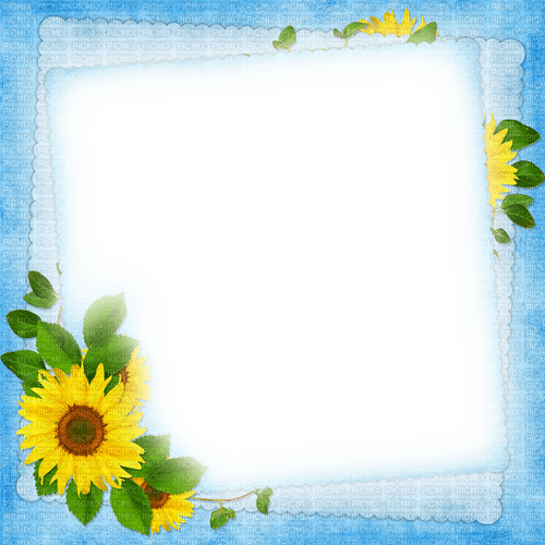 Sunflowers.Frame.Yellow.Blue - By KittyKatLuv65 - gratis png
