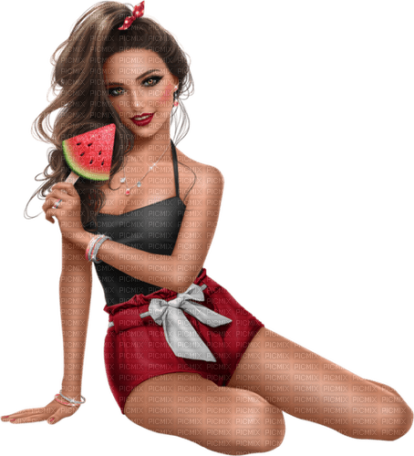 Woman and watermelon. Leila - PNG gratuit