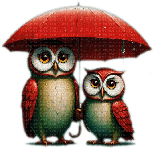 ♡§m3§♡ kawaii OWLS RAIN RED CUTE IMAGE - Free PNG