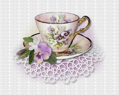 Cup and Saucer with Flower - GIF animado grátis