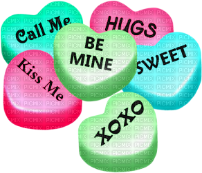 Candy.Hearts.Text.Blue.Green.Pink - zadarmo png