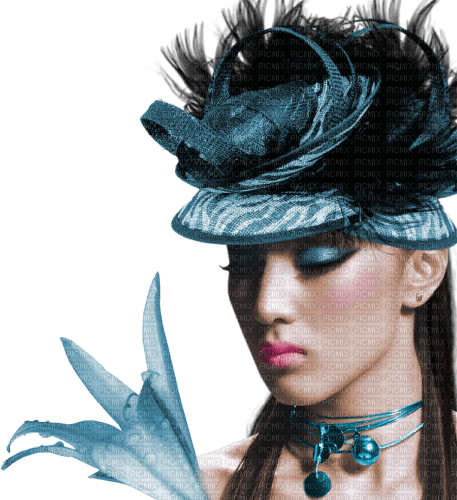 woman with blue hat and flower sunshine3 - фрее пнг