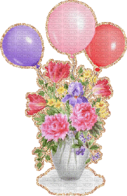 Birthday Bouquet with Balloons - Animovaný GIF zadarmo