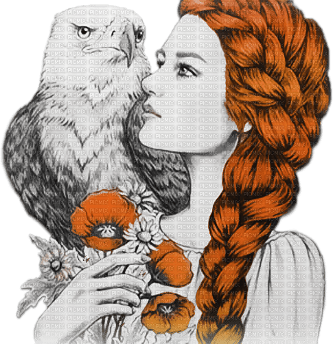 soave woman fantasy bird eagle flowers - Free PNG
