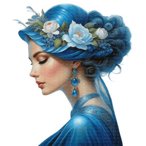 Женщина в голубом цвете - безплатен png