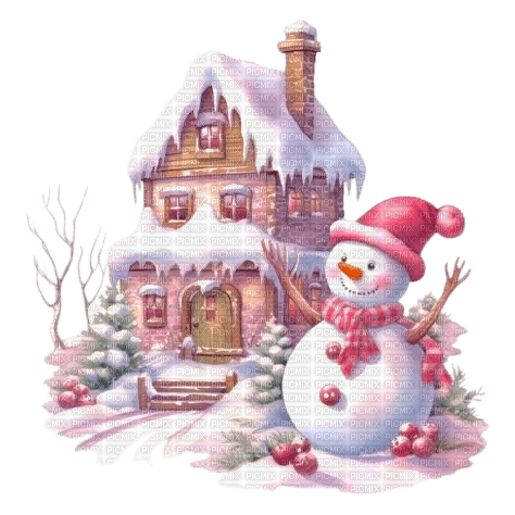 Pink Winter and snow man - png ฟรี
