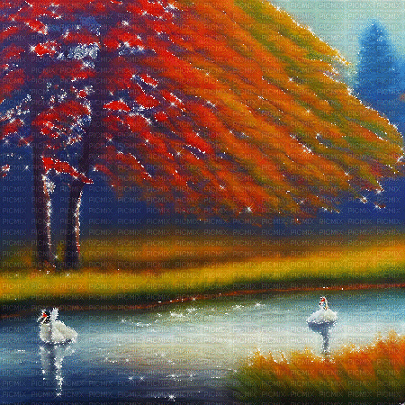 kikkapink autumn background swan lake - Gratis animerad GIF