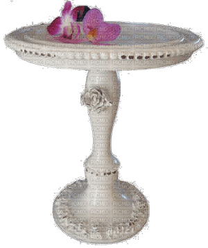 White Garden Birdbath Fountain with Pink Flowers - Free PNG