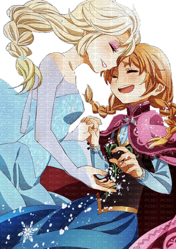 ✶ Anna & Elsa {by Merishy} ✶, anime , manga , cartoon , girl , frozen , elsa  , anna , ice , snow , winter , princess , disney , blue , sister , family -  Free PNG - PicMix