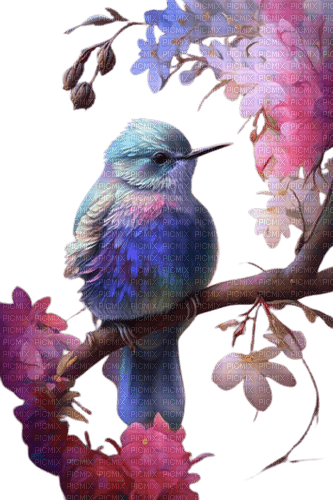 oiseau et fleurs - PNG gratuit
