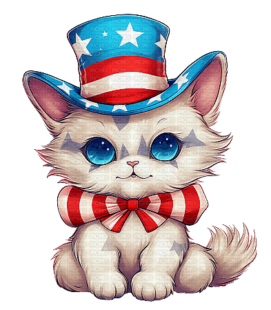 4thOfJuly-Cat-Watercolor - ingyenes png