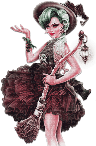 soave woman fashion halloween witch pink green - 免费PNG