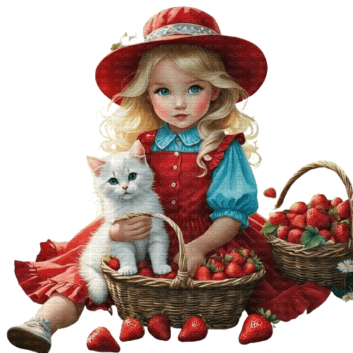 loly33 enfant chat fraise - PNG gratuit