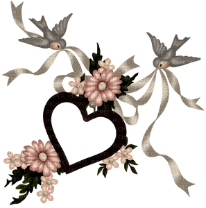 Kaz_Creations Deco Flowers Birds Frame Love Heart - PNG gratuit