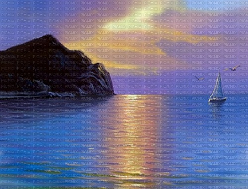 landskap--solnedgång--hav-berg - nemokama png
