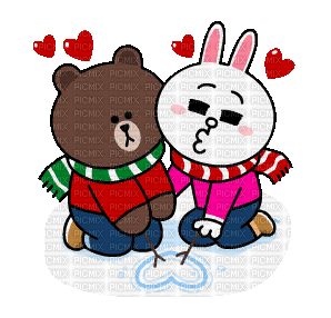 brown_&_cony love bunny bear brown cony gif anime animated animation tube cartoon liebe cher heart coeur - Бесплатный анимированный гифка