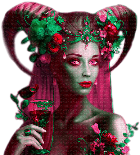 Woman.Fantasy.Pink.Red.Green - KittyKatLuv65 - zdarma png