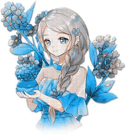 soave anime girl flowers blue brown orange - png gratuito