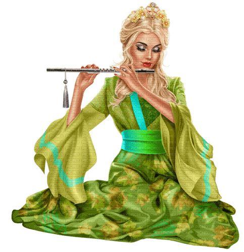 Woman with a whistle. Green dress. Leila - безплатен png