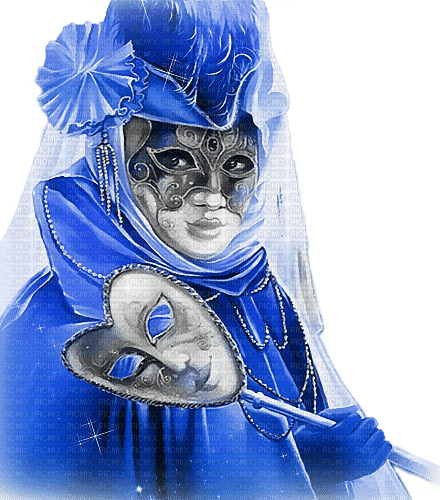 soave woman mask venice carnival black white blue - 免费PNG