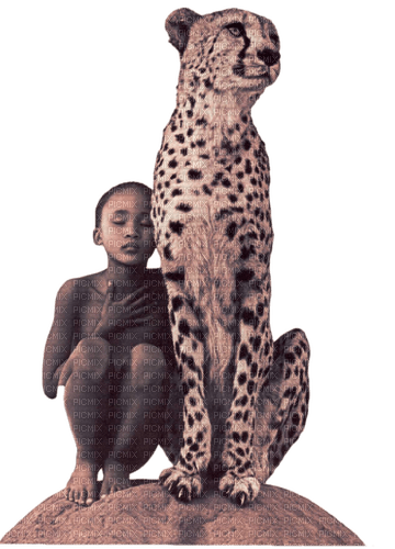 Africa child and feline - png ฟรี