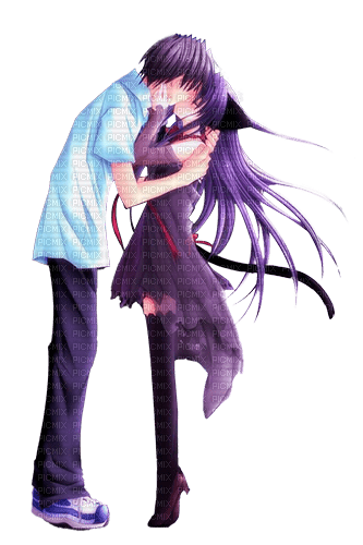 Anime Girl and Guy kissing - Free PNG
