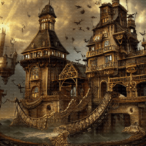 kikkapink background steampunk castle - png gratis