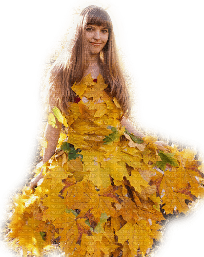 woman leaves dress femme feuilles robe - 免费PNG