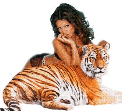 femme et tigre - gratis png