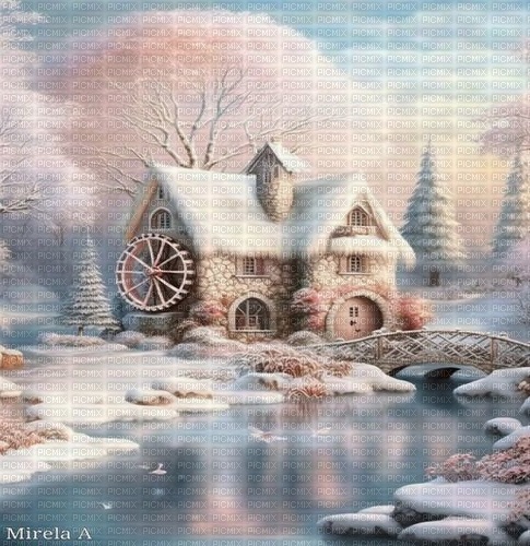 loly33 fond hiver moulin - δωρεάν png