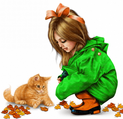Kaz_Creations Children-Autumn-Cat-Kitten - фрее пнг