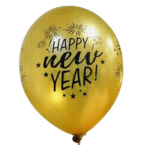 Happy New Year.Balloon.Gold.Victoriabea - PNG gratuit