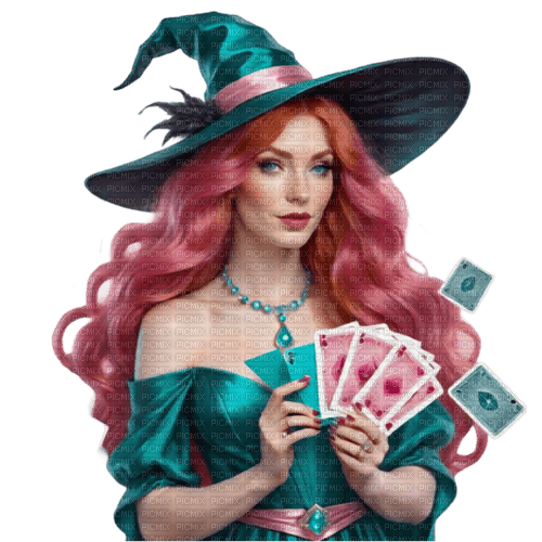 springtimes woman witch pink teal fortune teller - gratis png
