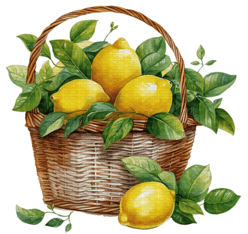 citrons, panier, été, lemons, basket, summer - zdarma png